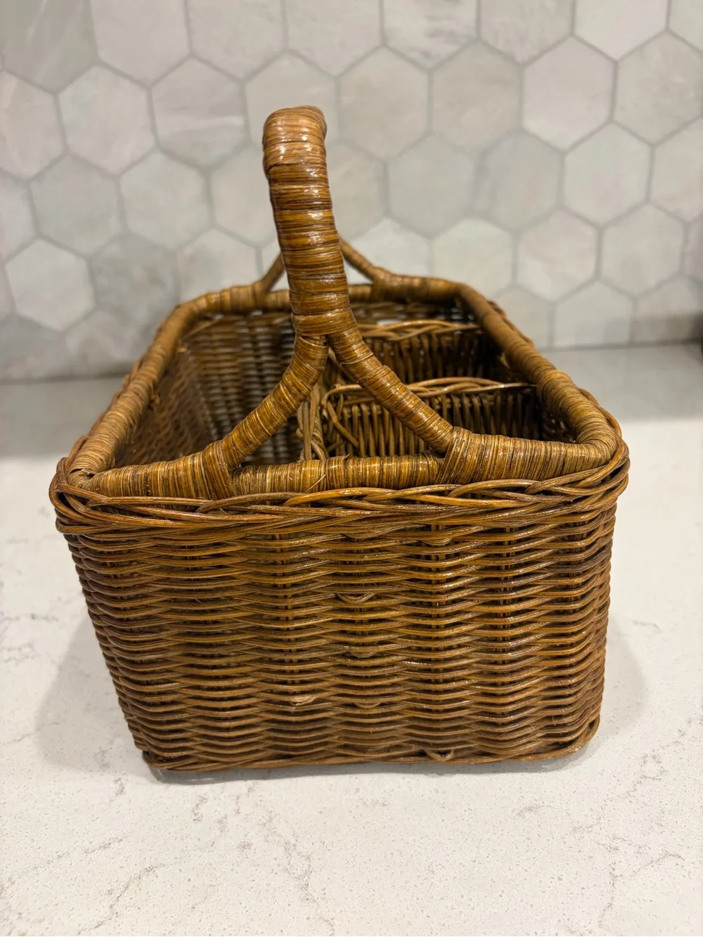 Wicker Divided Serving Basket or Utensil Caddy